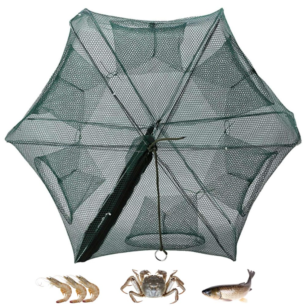 Dioche Foldable Fishing Net Trap, Fishing Net Shrimp Cage Crab Fish Trap Cast for Catching Fish Shrimp Crab Crawfish 6/12 Holes