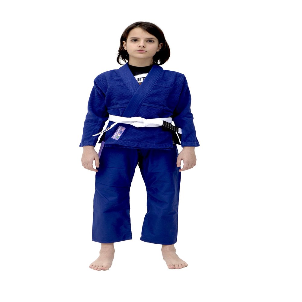 Vulkan Fight Company Brazilian Jiu Jitsu, Girls BJJ Pro Light GI for Martial Arts Sports, Blue w/Lilac Patches, M2