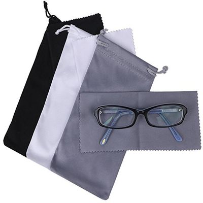 Mini Skater 3 Pack Sunglasses Pouch with Cleaning Cloth Drawstring Microfiber Soft Comfortable Eyeglass Frames Storage Bags Holder for Women Men Store Gadgets Cell Phone Jewelry Watches