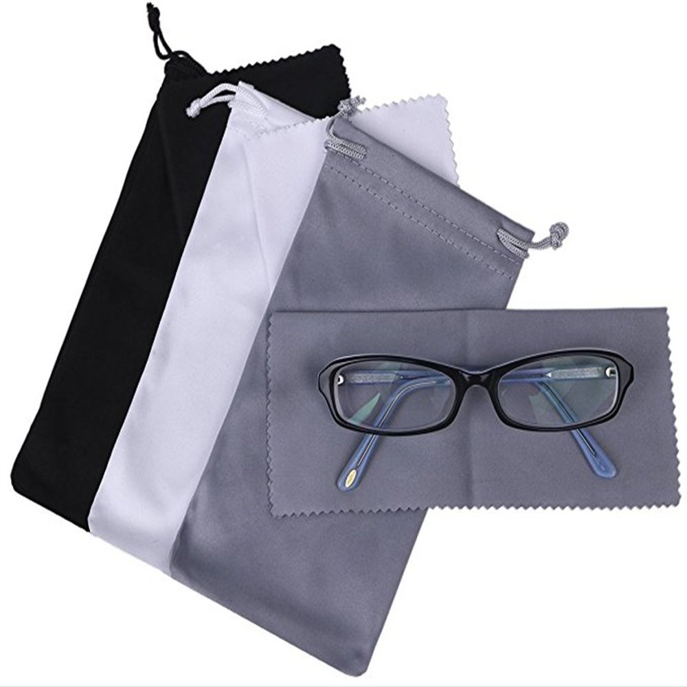 Mini Skater 3 Pack Sunglasses Pouch with Cleaning Cloth Drawstring Microfiber Soft Comfortable Eyeglass Frames Storage Bags Holder for Women Men Store Gadgets Cell Phone Jewelry Watches
