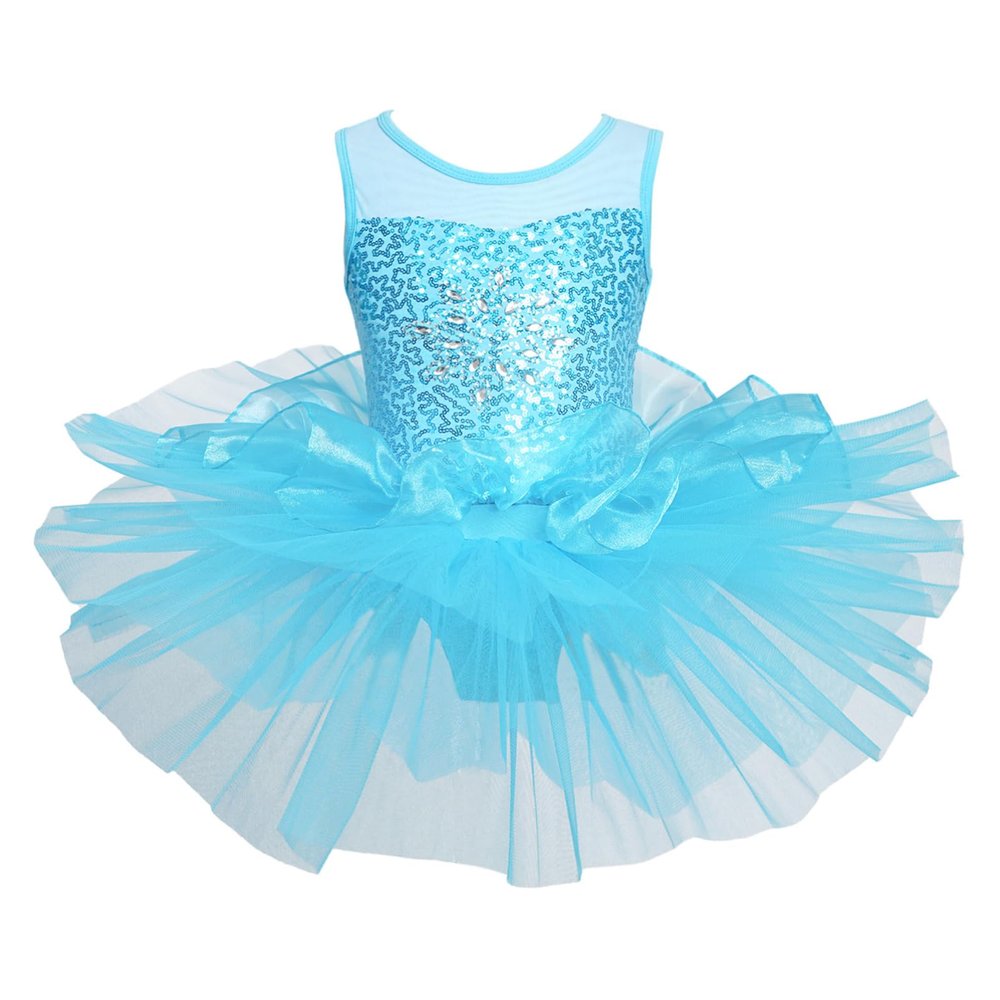 Alvivi Kids Girls Sleeveless Sequined Ballet Dance Gym Leotard Tutu Dress Ballroom Dancing Outfit Costume Dancewear Blue 6 Years
