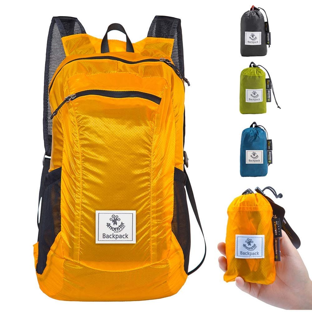 4Monster Hiking Daypack,Water Resistant Lightweight Packable Backpack for Travel Camping Outdoor (A-orange, 24L)