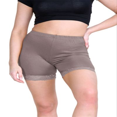 Womens Scallop Lace Trim Plain Gym Bike Tights Viscose Cycling Shorts Hot Pants Mocha