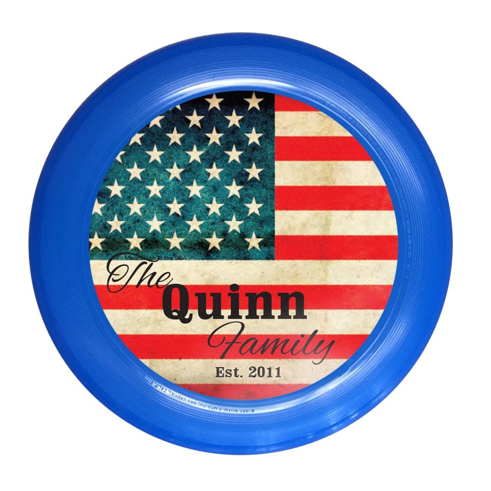 Infusion Wham-O Custom Last Name Vintage Flag Design Ultimate Frisbee Disc - 175g, Blue