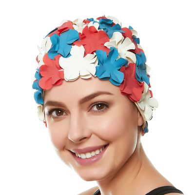 BEEMO Floral Petal Ladies Bathing Swim Cap - red/blu/White