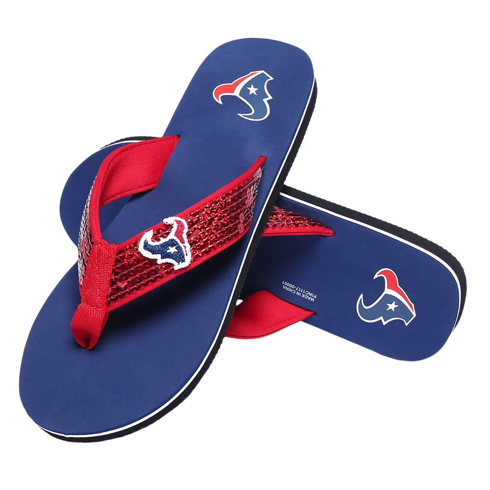 FOCO Houston Texans NFL Womens Sequin Flip Flops - L - (11-12)