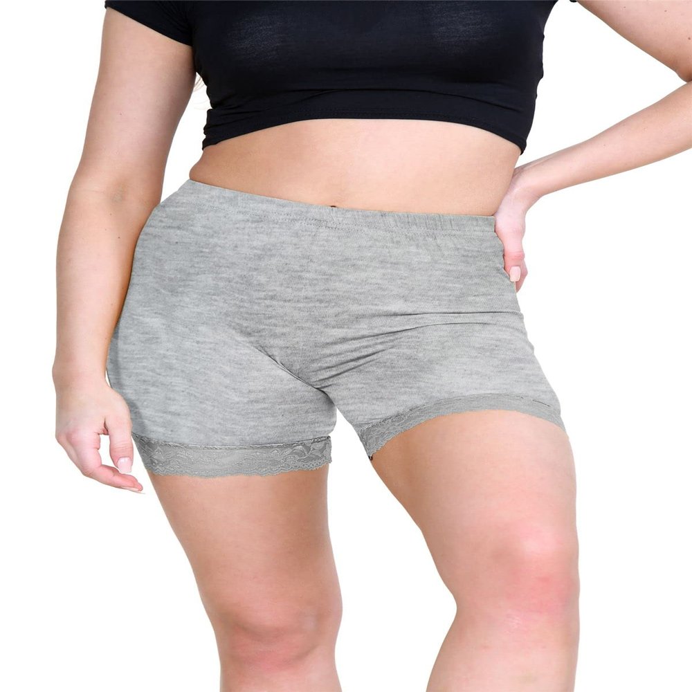 Janisramone Womens Scallop Lace Trim Cycling Shorts Stretchy Elastic Waist Women Activewear Yoga Gym Shorts, Summer Hot Pants Grey