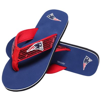 FOCO New England Patriots NFL Womens Sequin Flip Flops - L - (11-12)