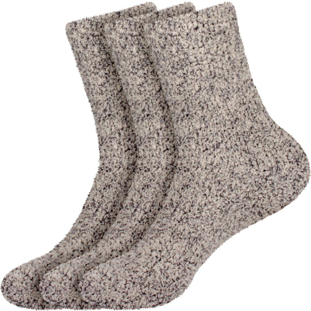 BambooMN Women's Fuzzy Warm Feather Soft Socks - Light Grey - 3 pairs