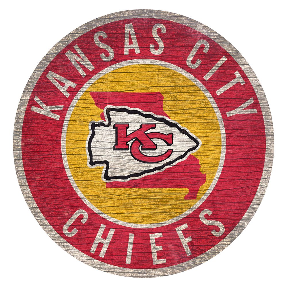 Fan Creations Kansas City Chiefs Wood Sign 12 Inch Round State Design