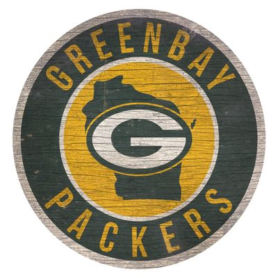 Fan Creations Green Bay Packers Wood Sign 12 Inch Round State Design
