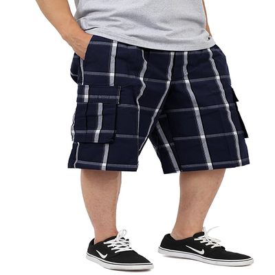 Shaka Wear Plaid Cargo Shorts for Men, Sizes S-5XL (XL, Navy)