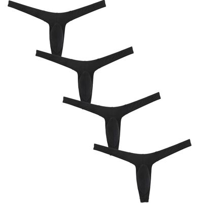 JAXFSTK Men Ice-Silk Booty Thong Slim Cut G-String Underwear Male Mini Bikini Sexy Guys Pouch T-Back Pants Pack of 4 XL Black