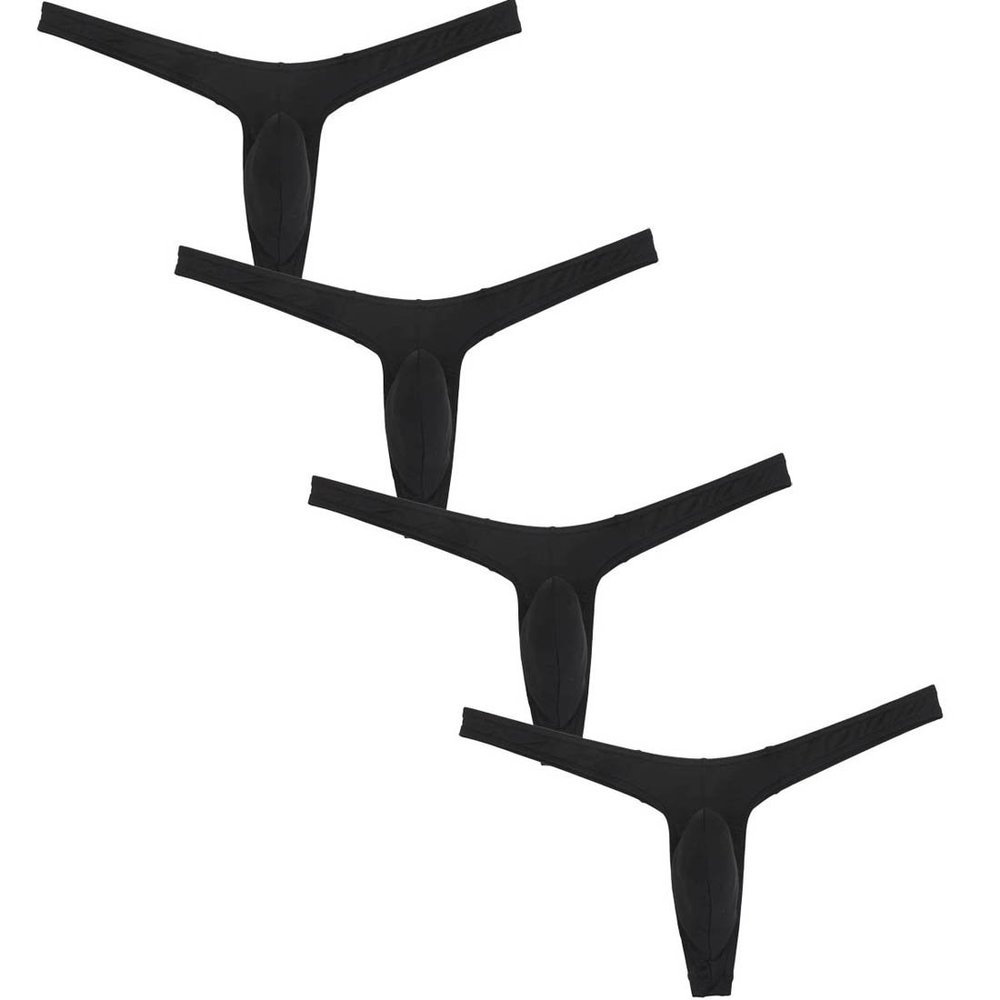 JAXFSTK Men Ice-Silk Booty Thong Slim Cut G-String Underwear Male Mini Bikini Sexy Guys Pouch T-Back Pants Pack of 4 XL Black
