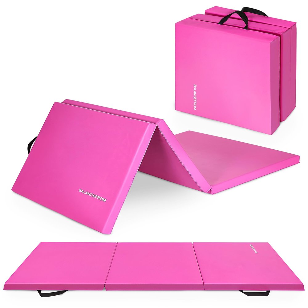 BalanceFrom 6x2 Feet 3-Panel Folding Gymnastics Mat 2-Inch Thick Pad with Vinyl Surface and Carrying Handles for Tumbling, Yoga, Pilates, Home Workouts, and Martial Arts