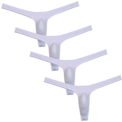 JAXFSTK Men Ice-Silk Booty Thong Slim Cut G-String Underwear Male Mini Bikini Sexy Guys Pouch T-Back Pants Pack of 4 XL White