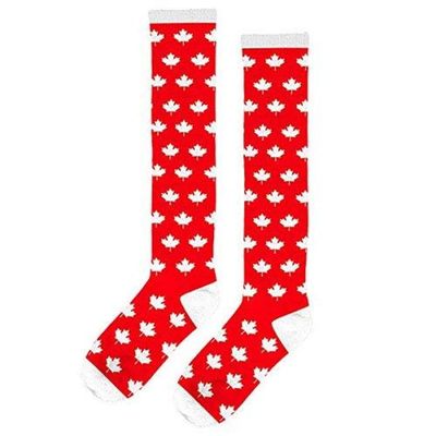 amscan Maple Leaf Knee High Socks - One Size, Red/White - 2 Pcs
