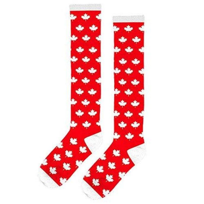 amscan Maple Leaf Knee High Socks - One Size, Red/White - 2 Pcs