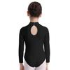 TiaoBug Girls Turtleneck Spandex Long Sleeve Leotard Keyhole Back Ballet Gymnastic Dance Bodycon Bodysuit Tops Black 3-4 view 2