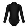 TiaoBug Girls Turtleneck Spandex Long Sleeve Leotard Keyhole Back Ballet Gymnastic Dance Bodycon Bodysuit Tops Black 3-4 view 4