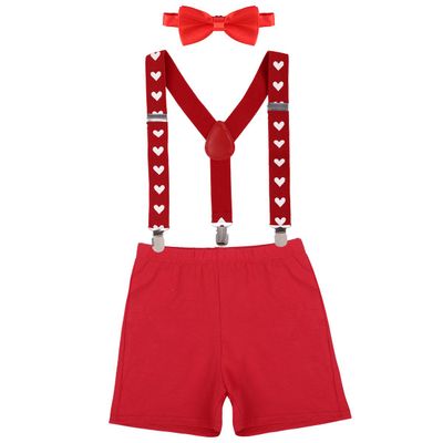 Baby Boy Cake Smash First Birthday Y Back Clip Suspenders Boxer Short Pants Bloomers Bowtie Outfits Photography Props Red & Heart Boxers