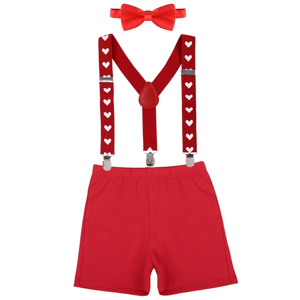 Baby Boy Cake Smash First Birthday Y Back Clip Suspenders Boxer Short Pants Bloomers Bowtie Outfits Photography Props Red & Heart Boxers