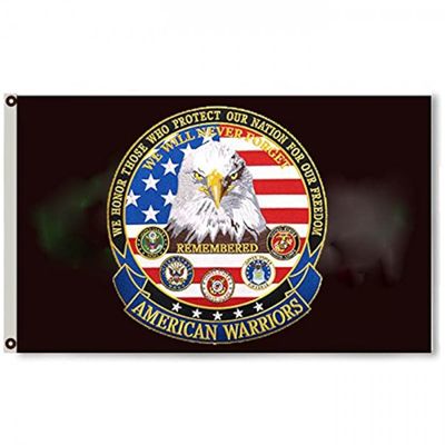 2But American Warriors We Support Our Troops Branches Black Flag Banner 3x5 Feet