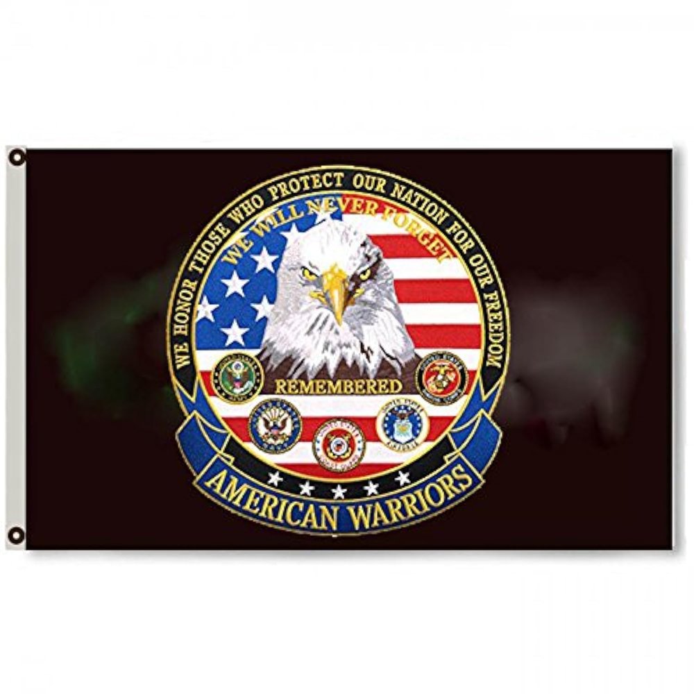 2But American Warriors We Support Our Troops Branches Black Flag Banner 3x5 Feet