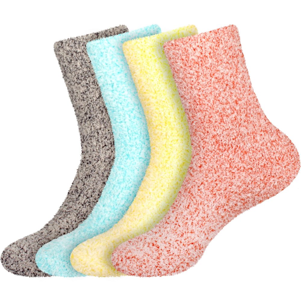 BambooMN Women's Fuzzy Warm Feather Soft Socks - Assortment 4C - 4prs