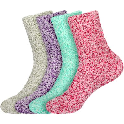 BambooMN Women's Fuzzy Warm Feather Soft Socks - Assortment 4D - 4prs