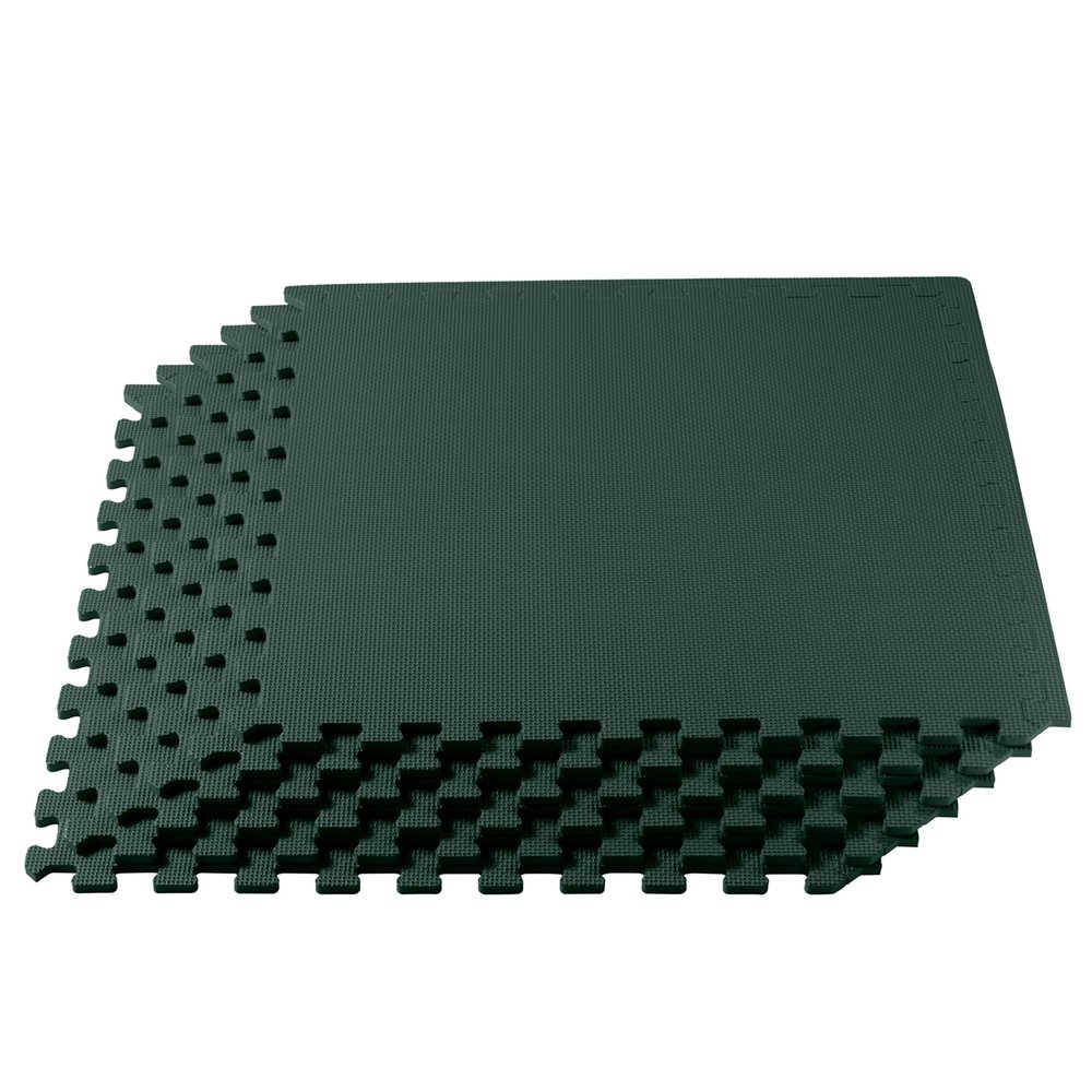 We Sell Mats 3/8 Inch Thick Multipurpose Exercise Floor Mat with EVA Foam, Interlocking Tiles, Anti-Fatigue for Home, or Gym, Hunter Green, 24 Sq Ft