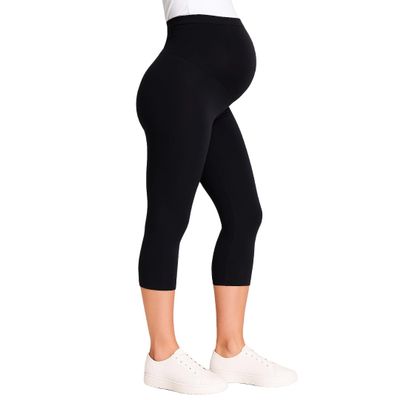 Motherhood Maternity Women's Basic Layering Secret Fit Over The Belly Crop Pregnancy Legging, Black, Small