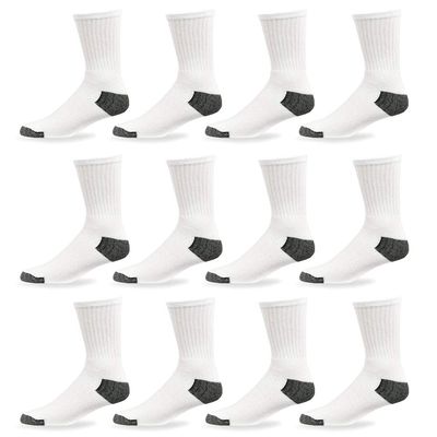 12 Pairs Mens Sports Crew Socks Cotton Calf Cushioned Athletics White Size 10-13