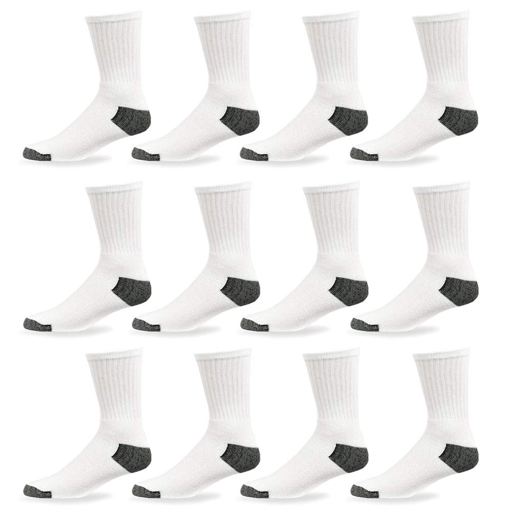 12 Pairs Mens Sports Crew Socks Cotton Calf Cushioned Athletics White Size 10-13