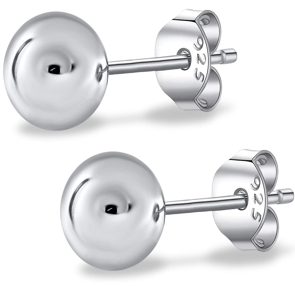 18k White Gold Plated 925 Sterling Silver Ball Stud Earrings, Hypoallergenic earrings Studs Earring for Women 4mm
