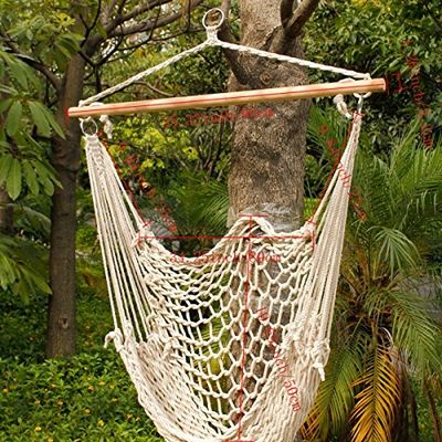 Thxbye Hammock Cotton Swing Camping Hanging Rope New Chair Wooden Beige White Outdoor