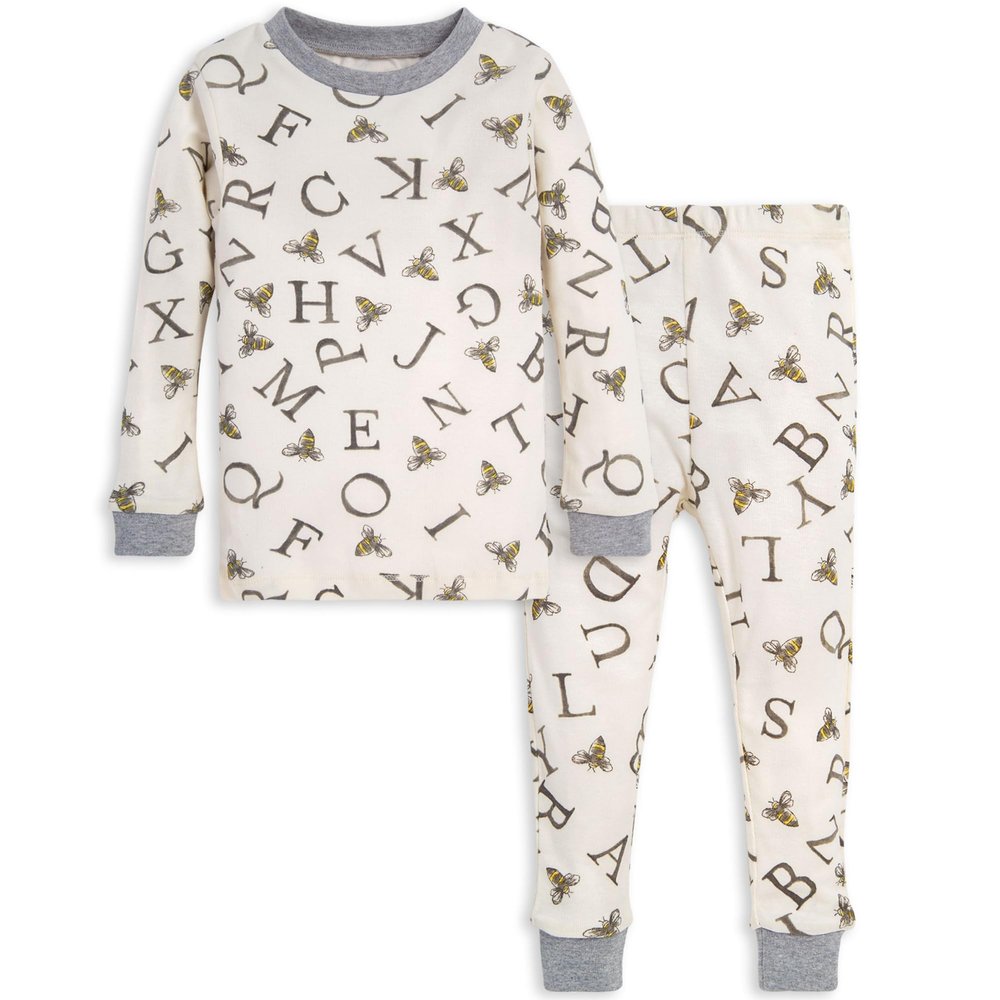 Burt's Bees Baby baby boys Pajamas, Tee Pant 2-piece Pj Set, 100% Organic Cotton and Toddler Pajama Bottoms, Eggshell A-bee-c, 18 Months US