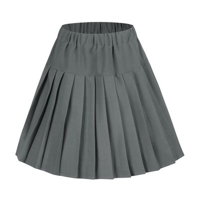 EXCHIC Women's A-Line Mini Skirt Stretchy High Waist Pleated Tennis Skirts Plaid School Uniform Dance Casual Wear (XXL, Grey)