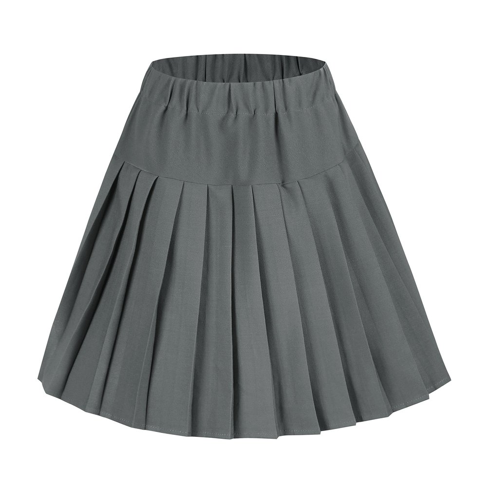 EXCHIC Women's A-Line Mini Skirt Stretchy High Waist Pleated Tennis Skirts Plaid School Uniform Dance Casual Wear (L, Grey)
