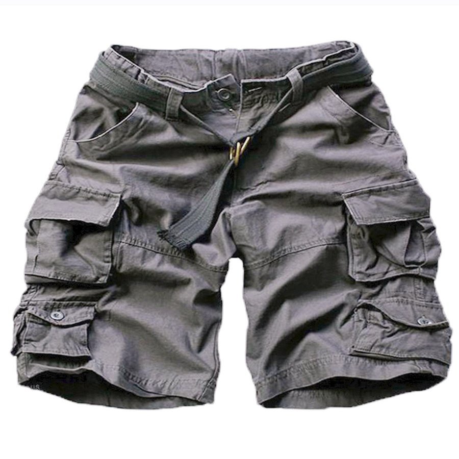 FOURSTEEDS Women's Cotton Loose Fit Multi-Pockets Camouflage Casual Twill Bermuda Cargo Shorts with Belt Dark Grey US 4