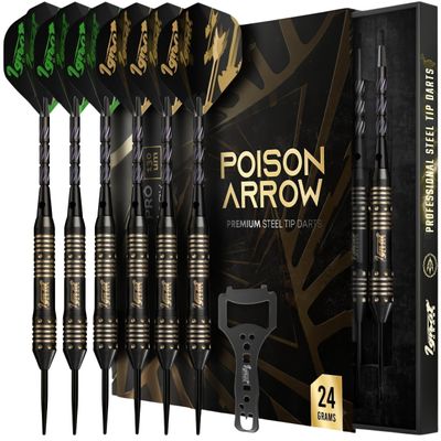 IgnatGames Steel Tip Darts Set - 6 Pack Premium 24 g Brass Barrels Darts Metal Tip Set with Aluminum Shafts, 16 pcs Standard & Slim GlideXPro Flights, Sharpener, Wrench & Exquisite Case