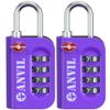 ANVIL TSA Approved Luggage Lock - 4 Digit Combination, 10,000 Combinations, Easy-Read Password Window, Travel Lock for Suitcases, Backpacks, Gym & Student Lockers, Baggage (Purple 2 Pack) view 1