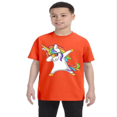 ALLNTRENDS Kids Youth T Shirt Dabbing Unicorn Cute Girly Dancer Tee Rainbow Dab (M, Orange)