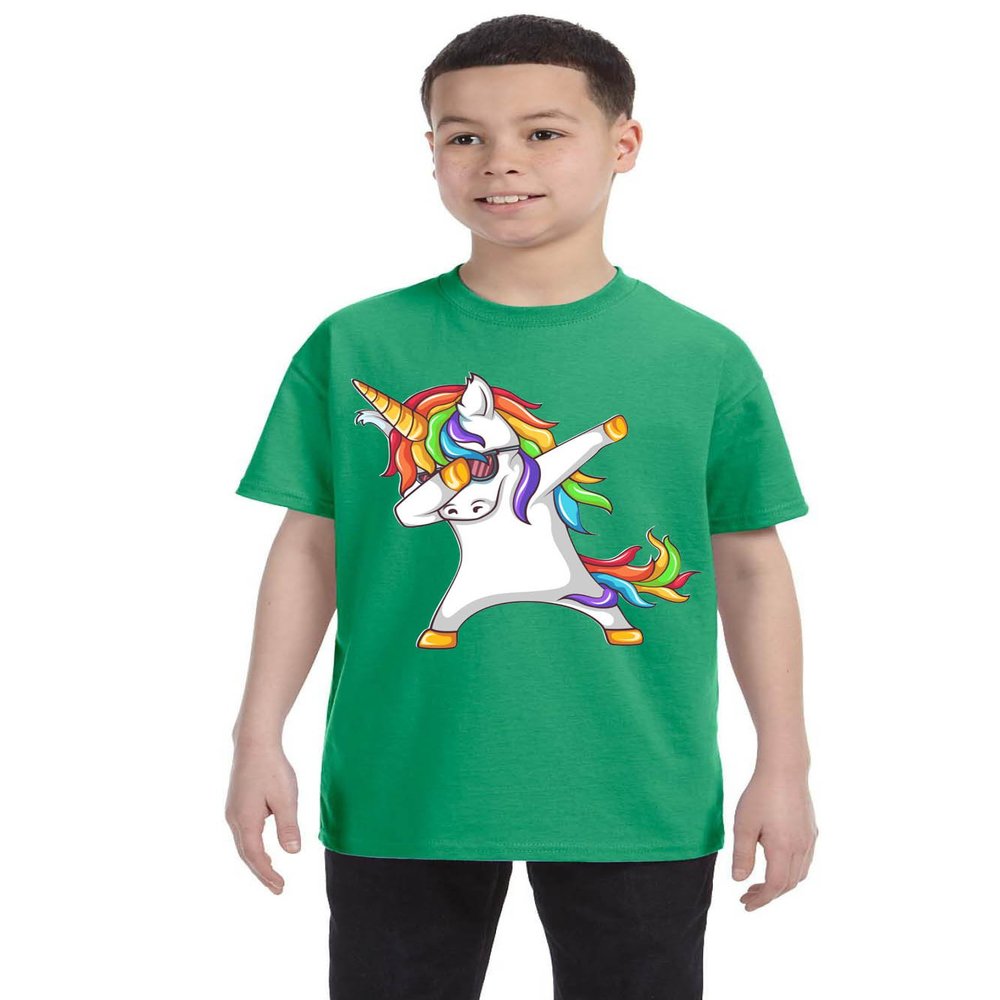 ALLNTRENDS Kids Youth T Shirt Dabbing Unicorn Cute Girly Dancer Tee Rainbow Dab (L, Irish Green)
