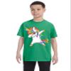 ALLNTRENDS Kids Youth T Shirt Dabbing Unicorn Cute Girly Dancer Tee Rainbow Dab (L, Irish Green) view 1