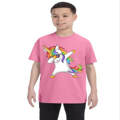 ALLNTRENDS Kids Youth T Shirt Dabbing Unicorn Cute Girly Dancer Tee Rainbow Dab (L, Azalea Pink)