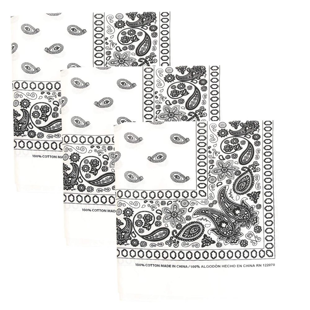 3 PK Cowboy Bandanas 100% Cotton 22 x 22 inch - White