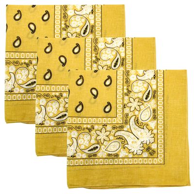 3 PK Cowboy Bandanas 100% Cotton 22 x 22 inch - Beige