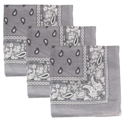 3 PK Cowboy Bandanas 100% Cotton 22 x 22 inch - Grey