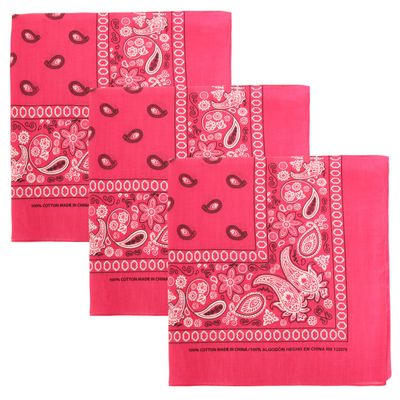 3 PK Cowboy Bandanas 100% Cotton 22 x 22 inch - Fuchsia